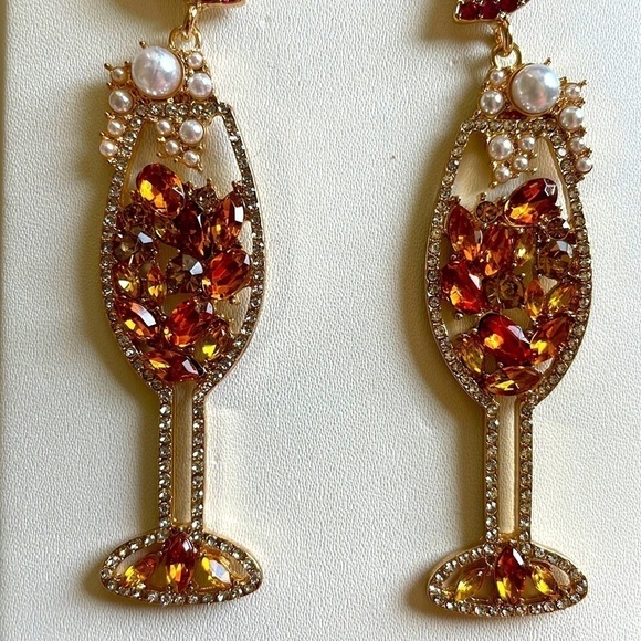 Brand New Piper K “Meet me at Brunch” Cocktail Crystal Rhinestone Drop Earrings - Picture 6 of 12
